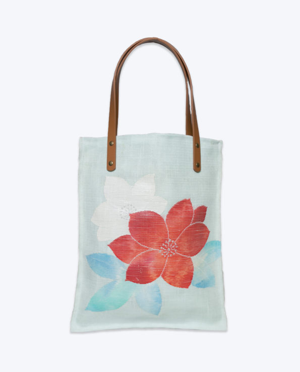 Mint linen Bellflower pattern Japanese Obi handmade Tote Bag