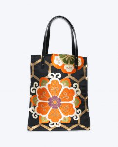 Black, orange, gold and black upcycled vintage Japanese Obi Tote bag