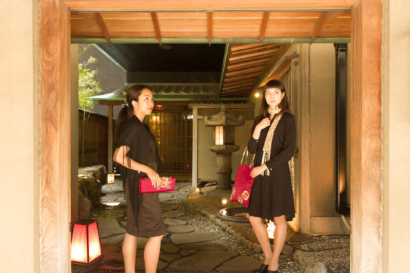 Evening picture of models outside a Japanese restaurant